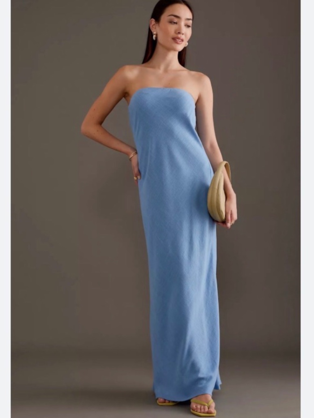 Anthropologie Fleur Strapless Maxi Slip Dress Sky Blue NWT SZ M